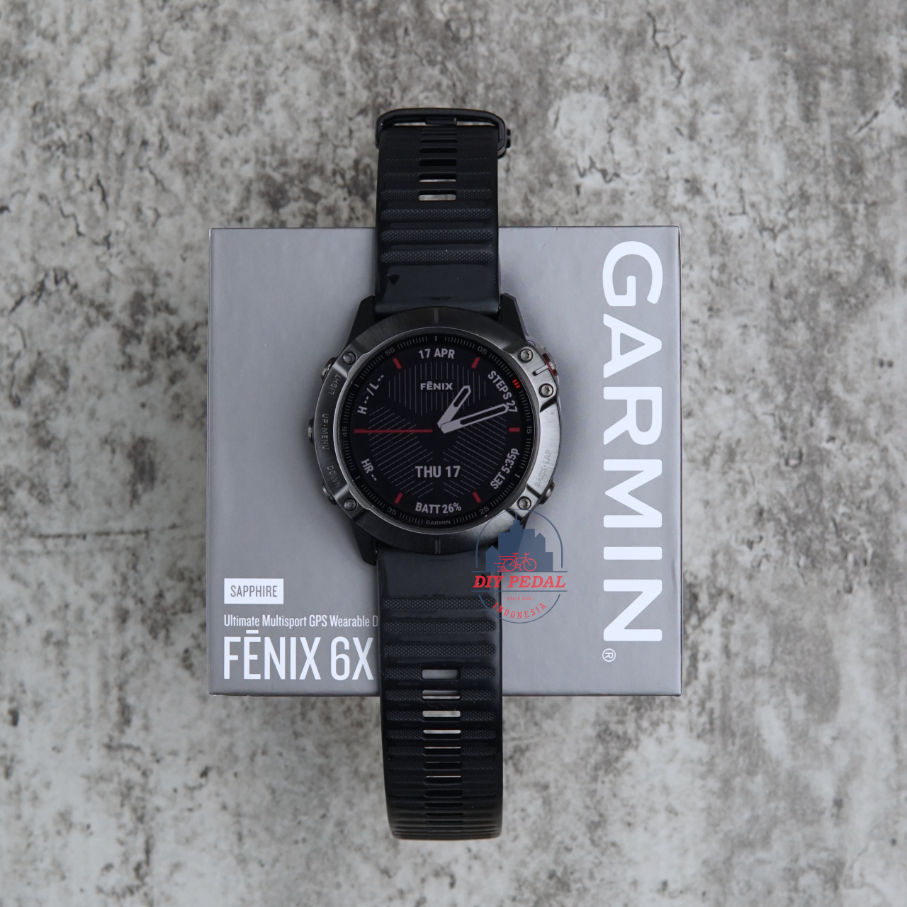 Jual Garmin Fenix 6X Sapphire Carbon Gray DLC, DIY Pedal Indonesia Lokasi Yogyakarta. Pusat Garmin Terbaik se Indonesia.