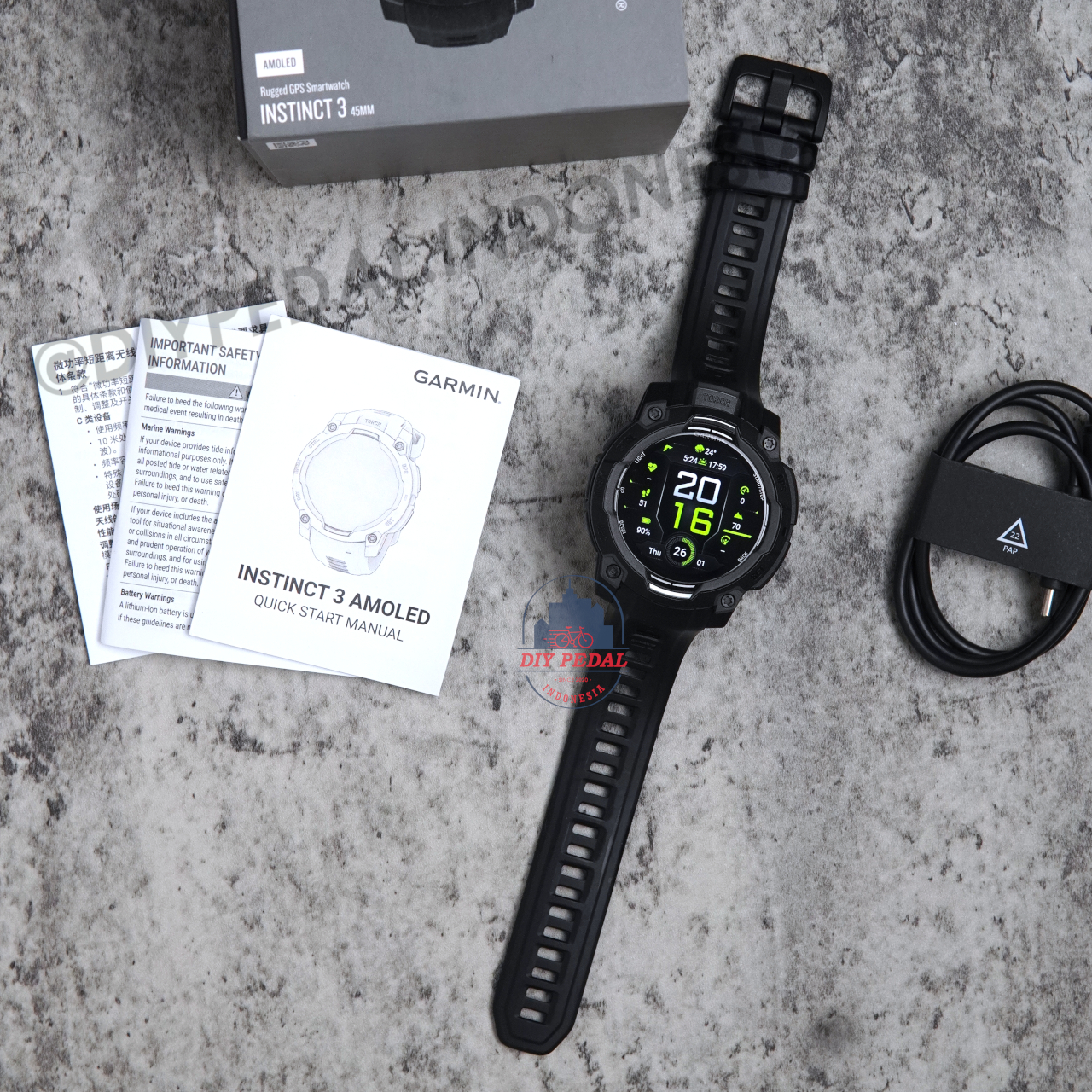 Jual Garmin Instinct 3 Amoled 45mm Black, DIY Pedal Indonesia Lokasi Yogyakarta. Pusat Garmin Terbaik se Indonesia.